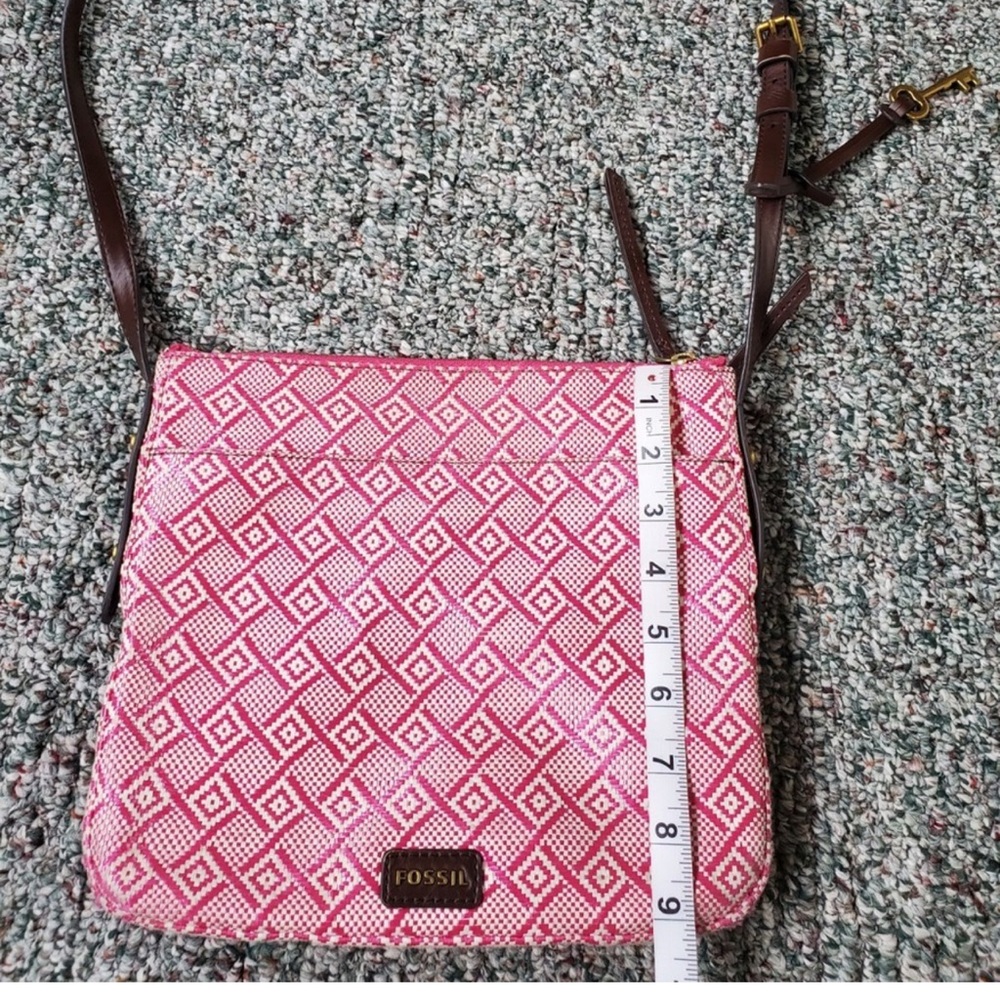 Fossil Pink and White Geometric Crossbody Bag